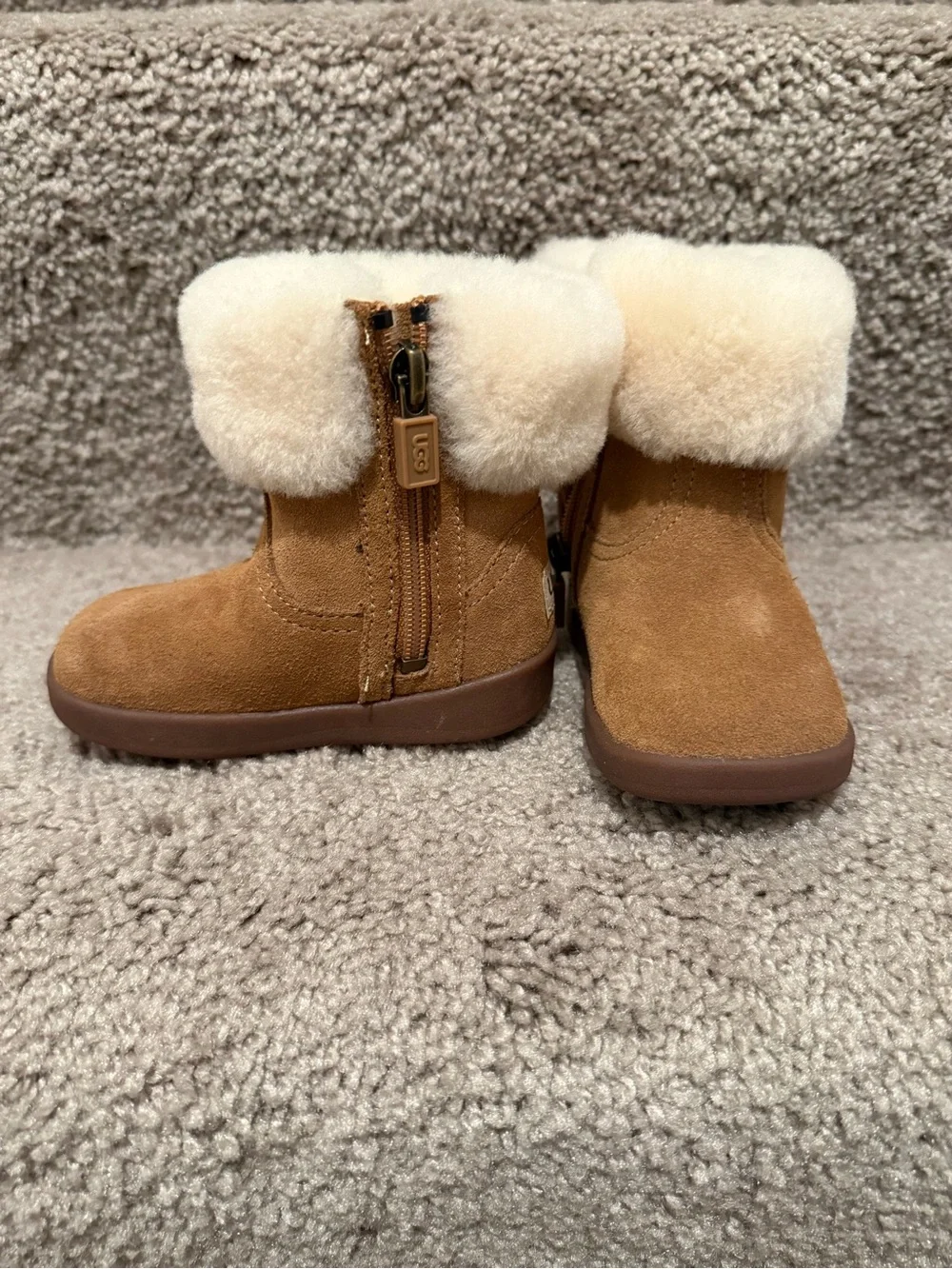 UGG Kids Chestnut Suede Boots with Cream Fur Cuff